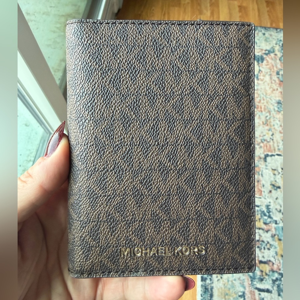 Michael Kors Brown with Gold Logo Passport Holder